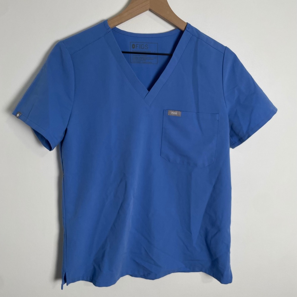 Figs Scrub Top Womens Small Blue V-Neckβ Technical Collection Nurse Wokwear